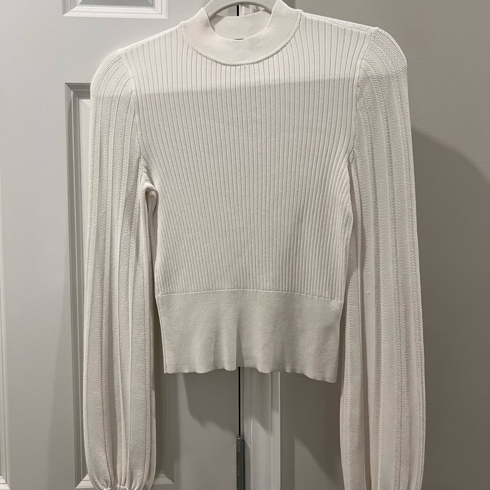 Express White Ribbed Blouse